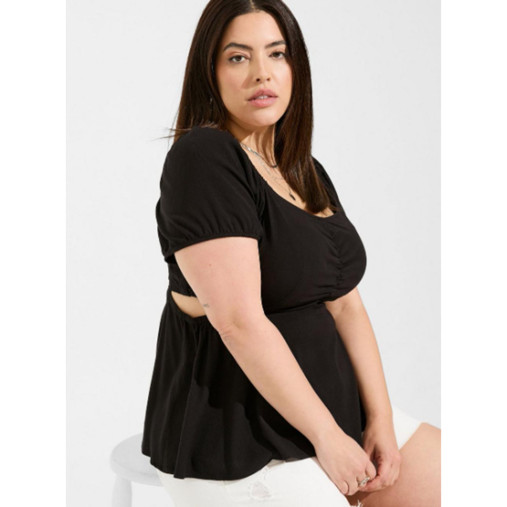 NWT Torrid Babydoll Rayon Slub With Side Cutouts Top Women's Size 2 Deep Black